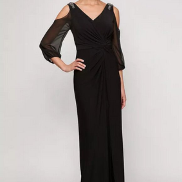 Alex Evenings Knotted Cold Shoulder Matte Jersey Sheath Dress Size 10P New - Picture 1 of 10